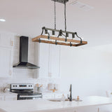 Feohak Farmhouse Chandeliers for Dining Room, 5-Light Rustic Kitchen Island Light Fixture, Wood Linear Industrial Black Rectangular Ceiling Feohak