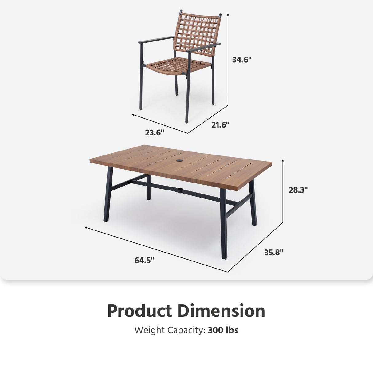LAUSAINT HOME Outdoor Patio Dining Set 7 Pieces, Outdoor Rattan Dining Table and Chairs Set with Metal Table and Umbrella Hole, Patio Furniture Sets for Garden Backyard Deck Balcony LAUSAINT HOME