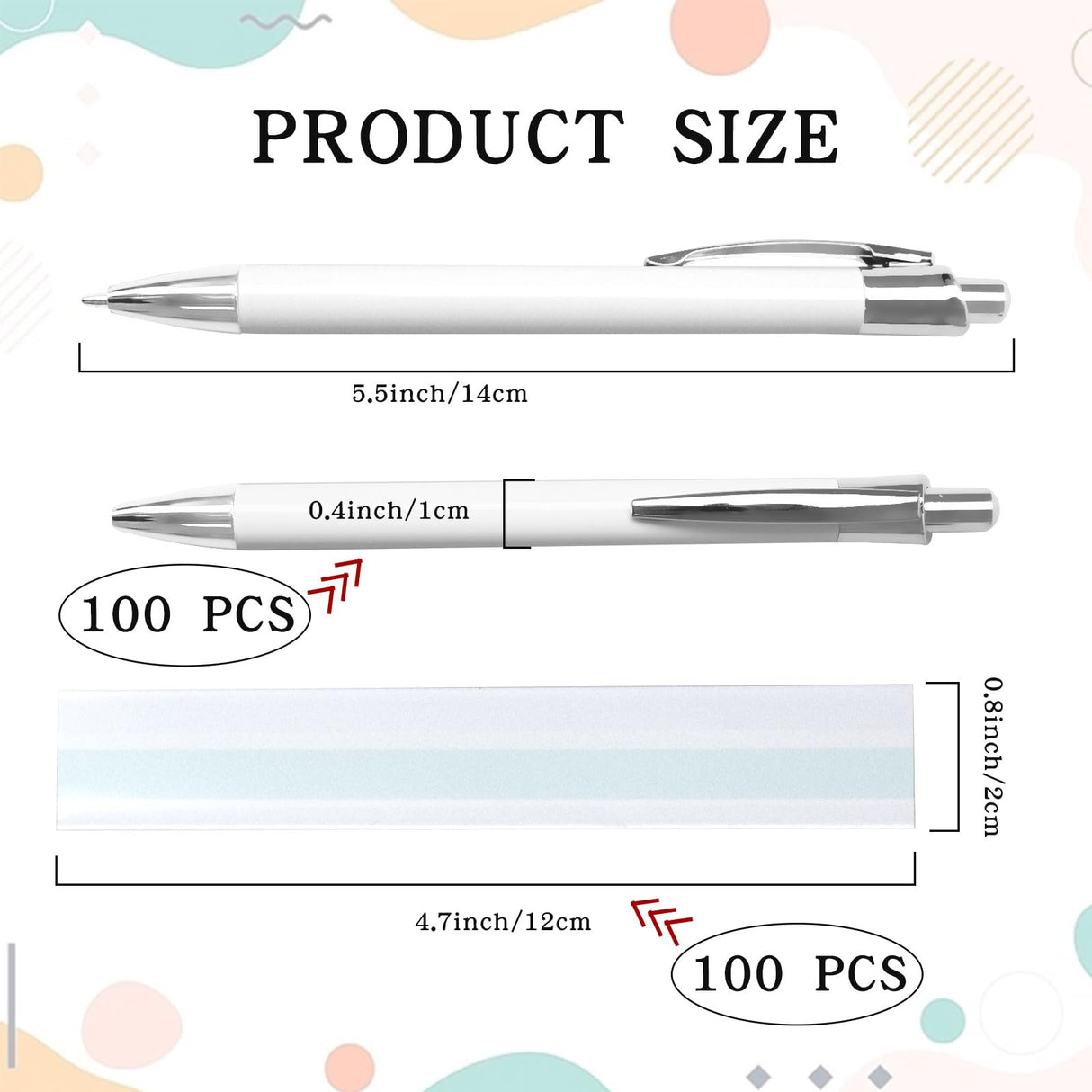 SENONAPO 100 Pcs Sublimation Pens Bulk Diy Christmas Personalized Pens Heat Transfer Ballpoint Pen with Shrink Wrap White Blank Aluminum Customized Clip Pen for Office School Stationery Gift Supplies SENONAPO