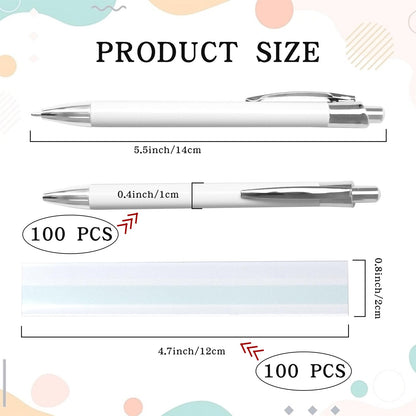 SENONAPO 100 Pcs Sublimation Pens Bulk Diy Christmas Personalized Pens Heat Transfer Ballpoint Pen with Shrink Wrap White Blank Aluminum Customized Clip Pen for Office School Stationery Gift Supplies