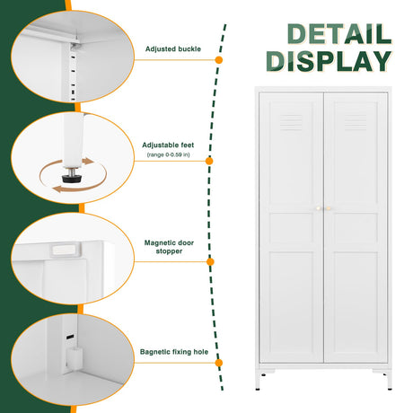 Letaya White Storage Cabinet with Feets-Metal Home Kitchen Pantry Cabinets with Doors and Adjustable Shelves,Organization Locker for Cupboard/Bedroom/Dining/Living/Bathroom/Office/Garage Room (White) Letaya