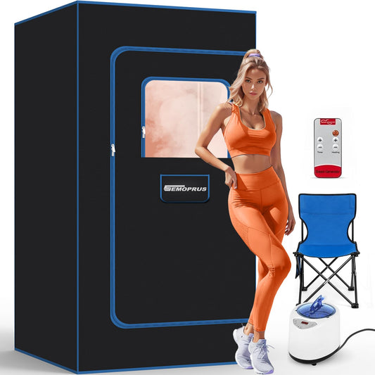 Semoprus Portable Steam Sauna, Full Body Portable Sauna for Home Spa, Sauna Box Sauna Tent with 3L 1500W Steamer, Remote Control, Folding Chair, Upgraded Indoor Steam Sauna for Gym, Pilates, Yoga