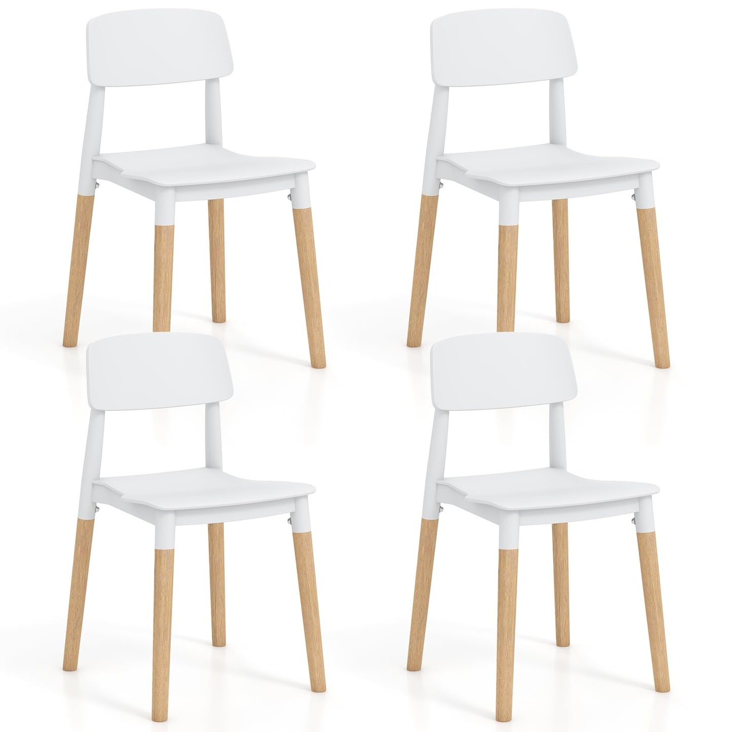 Giantex Wooden Dining Chairs Set of 4, Modern Dining Side Chairs Set w/Ergonomic Backrest, Wide Seat & Sturdy Wooden Legs, Armless Kitchen Chairs for Dining Room Living Room Restaurant Cafe (White)