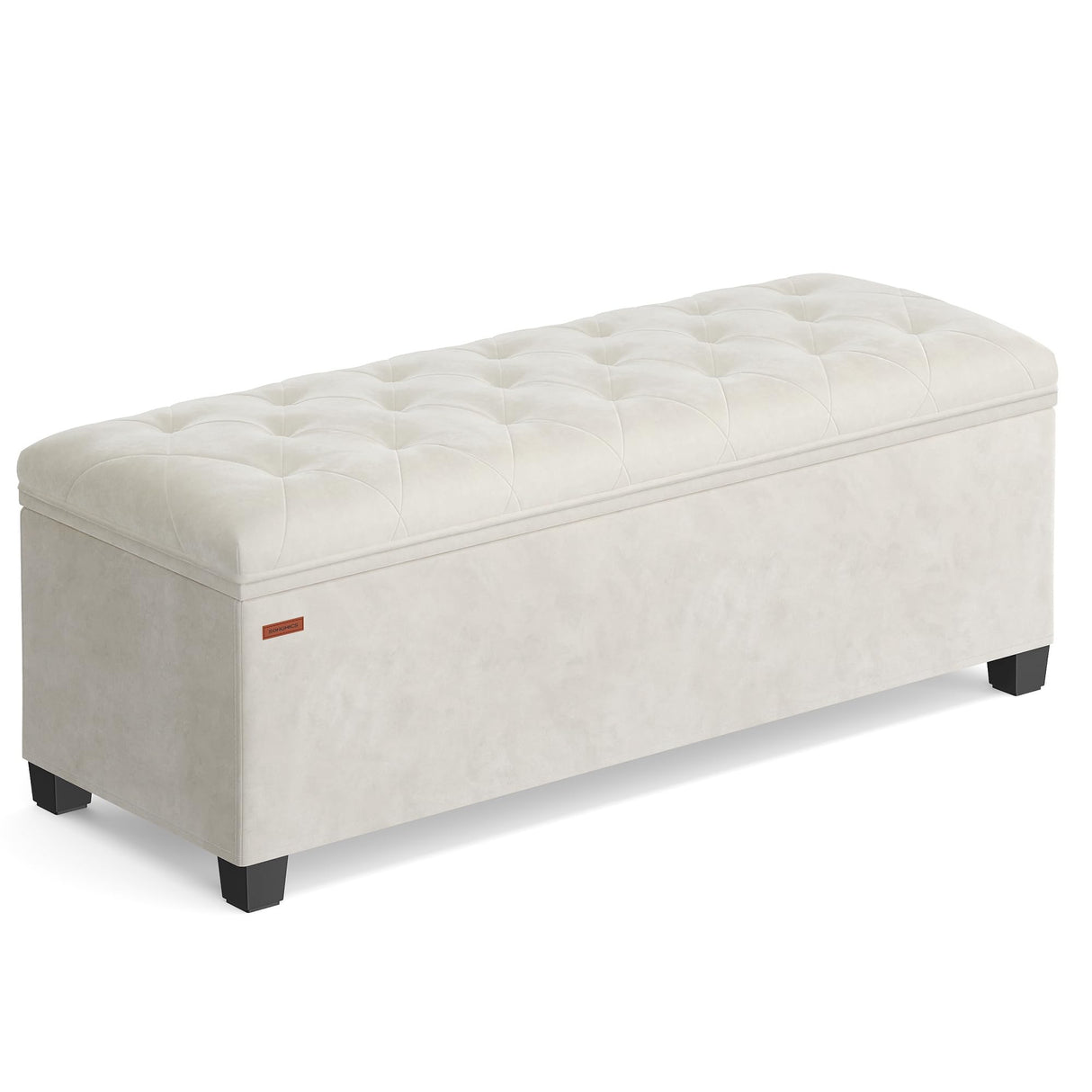 SONGMICS Velvet Storage Ottoman Bench, Foot Rest with Legs, 15.7 x 43 x 15.7 Inches, End of Bed Bench, Storage Chest, Load up to 660 lb, for Living Room, Bedroom, Entryway, Cream White ULSF089W01 SONGMICS