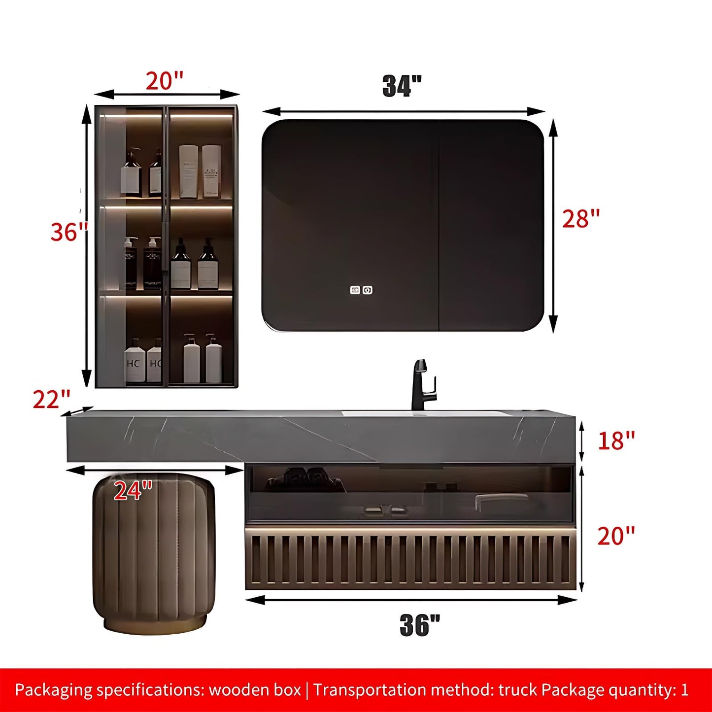 ZGNBSD Floating Bathroom Vanity - Bathroom Vanity with Sink & Makeup Space | Solid Wood Bathroom Vanity (60")