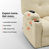 MCombo Large Power Swivel Glider Rocker Recliner Chair with Vibration and Heat for Nursery and USB Ports, Cup Holders and Pockets, Faux Leather 7748 (Cream White, Large) MCombo