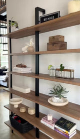 Nathan James Theo 6-Shelf Tall Bookcase, Wall Mount Bookshelf with Reclaimed Wood and Industrial Metal Frame, Oak/Black Nathan James