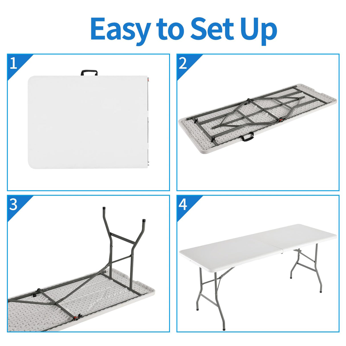 Mean Yeah 6 ft Plastic Folding Table Outdoor, Portable Picnic Table Camping Table,Rectangular Collapsible Table for Party,Banquet,Card,Wedding,Kitchen,BBQ with Lock,Carrying Handle - White Mean Yeah