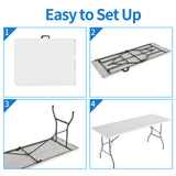 Mean Yeah 6 ft Plastic Folding Table Outdoor, Portable Picnic Table Camping Table,Rectangular Collapsible Table for Party,Banquet,Card,Wedding,Kitchen,BBQ with Lock,Carrying Handle - White Mean Yeah