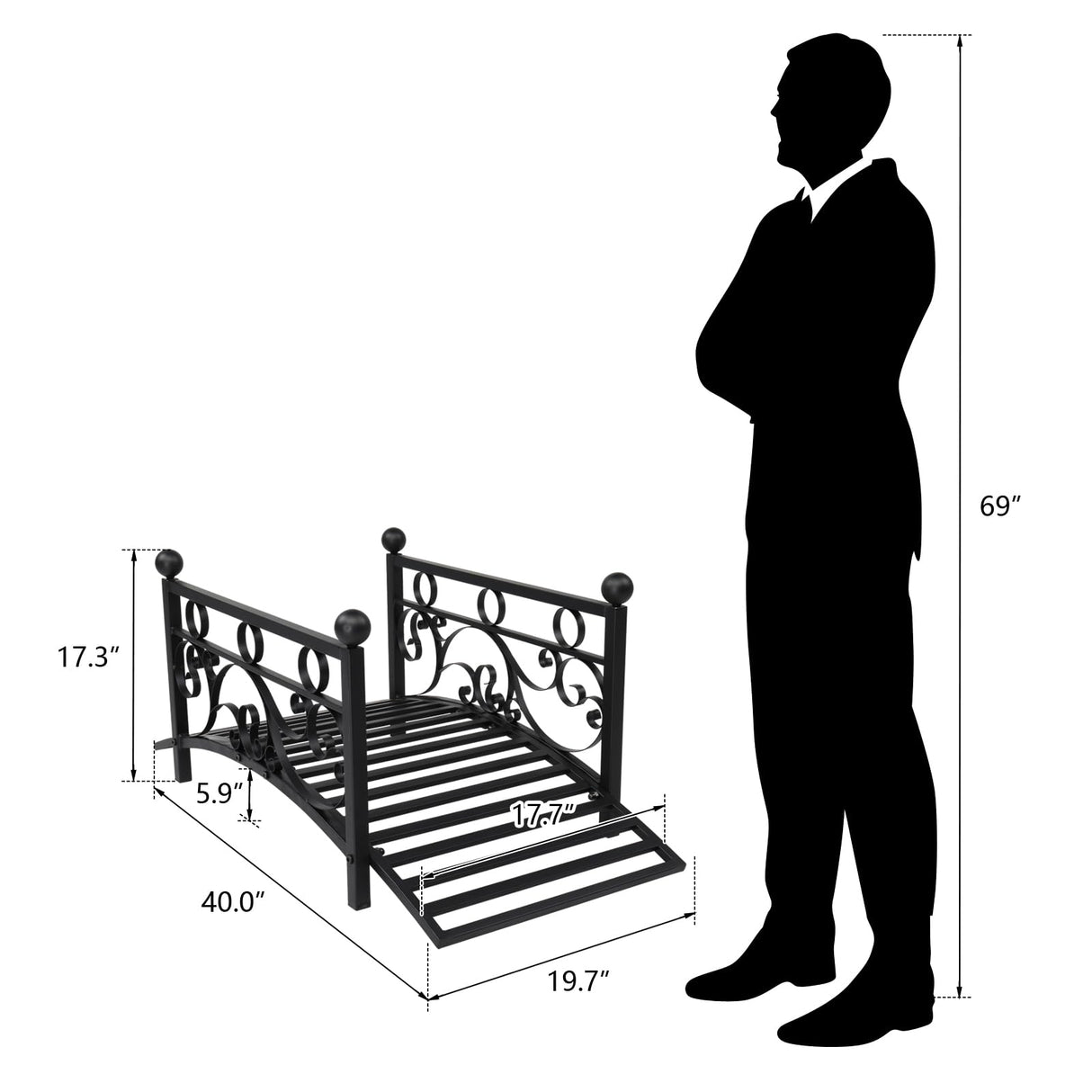 Outvita Metal Garden Bridge for Outdoor, Elegant Decorative Bridge with Powder-Coated Finish and Security Guardrail for Patio Pond Backyard Landscaping (Modern) Outvita
