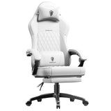Dowinx Gaming Chair with Pocket Spring Cushion, Ergonomic Computer Chair with Massage Lumbar and Footrest for Adults, High Back Game Chair Leather for Office Gaming 300LBS, All White Dowinx