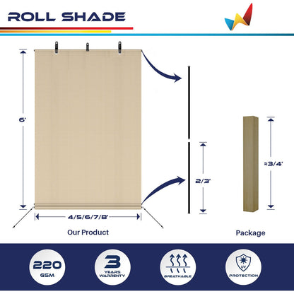 Windscreen4less Outdoor Shade Blinds Patio Roll Up Blackout Shades Exterior Roller Privacy Screen for Pergola Balcony Porch Carport Deck Window, 8' W x 6' L Beige - WoodArtSupply