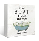 Mtrgdn Bathroom Signs Decor Funny Wood Box Sign,Farmhouse Bathroom Decor Fresh Soap and Water Desk Decor,Rustic Wooden Box Block Plaque Sign Decoration for Bathroom Shelf Table Home Decor 5x5 Inch Mtrgdn