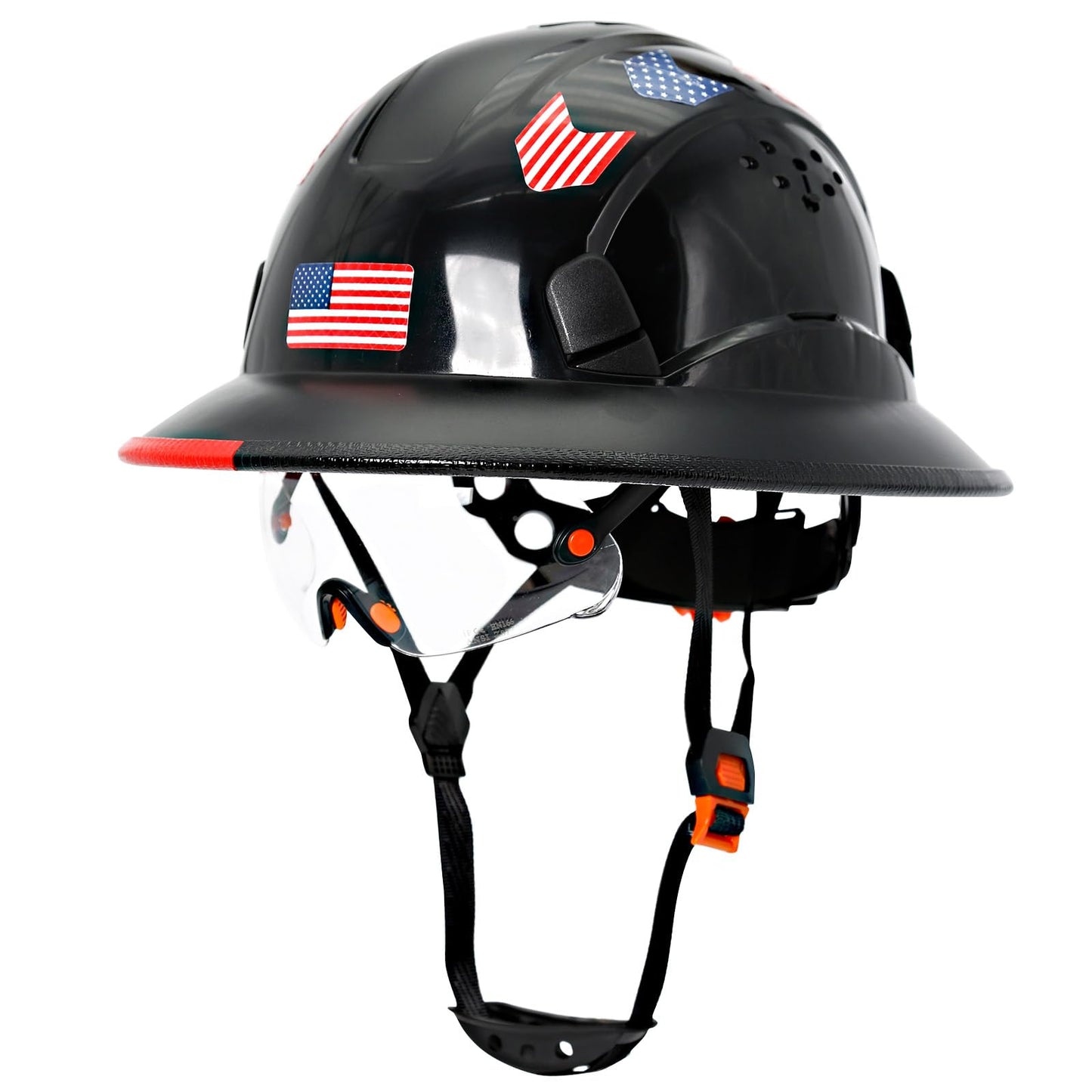 Aolamegs Safe Full Brim Hard Hats Construction OSHA Approved With Clear Visor - ANSI Z89.1 Vented Black Hard Hat With Chin Strap Reflective Cascos De Construccion Safety Helmet for Men 6-Pt S - WoodArtSupply