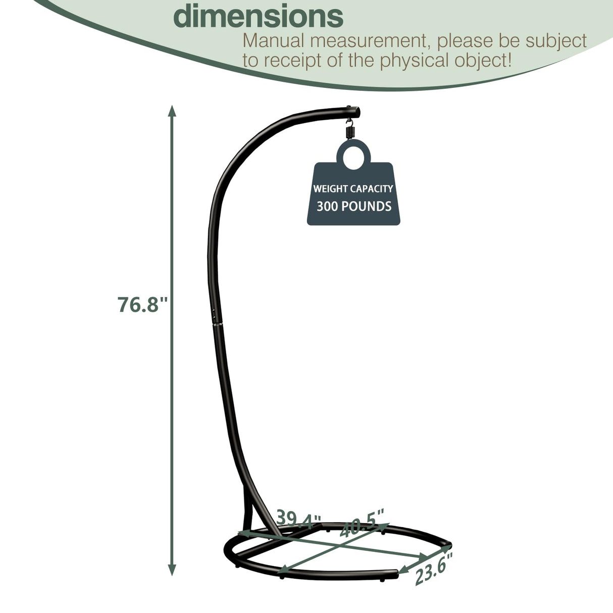 Hammock Stand Only Max 300lbs Hammock Chair Stand Only Heavy Duty Hanging Chair Stand Only 360 Degree Rotation C Stand Frame for Egg Chair Indoor Outdoor Porch Swing, Black YEEFY