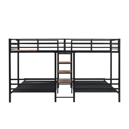 Harper & Bright Designs Metal Triple Bunk Bed with Stairs, 3 Beds Bunk Bed, Twin Over Twin & Twin Bunk Bed with Storage Shelves Staircase, for Kids Teens Adults, Black