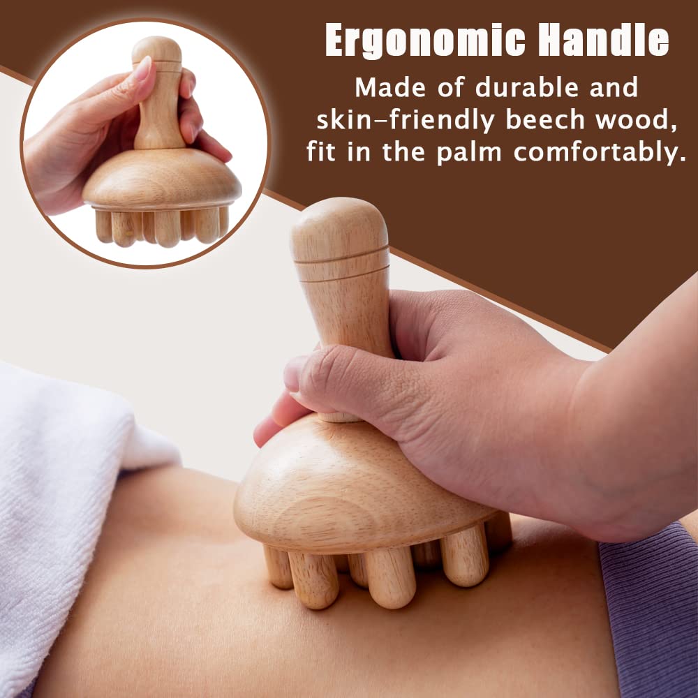 zhijiazhi Wooden Mushroom Shape Massager | Manual Wood Therapy Massage Tool, Anti Cellulite, Maderoterapia, Lymphatic Drainage, Relief Muscle Tension, for Full Body Use zhijiazhi