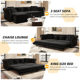 Tabaray 89'' Pull 0ut Sofa Bed King, Chesterfield Velvet Sleeper Sofa, Convertible L-Shaped Futon Couch, Tufted Back, 4 Pillows, Ottoman, Deep Seat Loveseat Couches for Living Room, Apartment, Black Tabaray