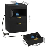 Yusong Night Stand, Bedside Table, LED Nightstand with Charging Station, Modern Night Stand, Wood Sofa Couch End Side Table with 2 Pull-Out Shelf (Black) Yusong