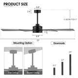 ELEHINSER 72" Ceiling Fan No Light, 6-Speed Noiseless Reversible DC Motor, 9 Blades Black Industrial Ceiling Fan with Remote and 4.5"/12"/24" Downrods for Home or or Commercial Use ELEHINSER