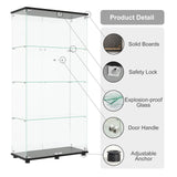 MODCART Glass Display Cabinet with 4-Shelf Double Doors and Lock, Curio Cabinet 5mm Tempered Glass Floor Standing Bookshelf for Living Room, Bedroom, Office, 64 x 31.7 x 14.3 in, Black MODCART