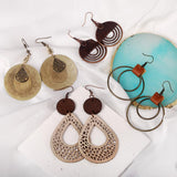 9 Pairs Boho Vintage Wooden Round Geometric Leather Earrings Retro Hollow Out Circle Earrings Big Lightweight Statement Jewelry Suitable for Women Hefanny