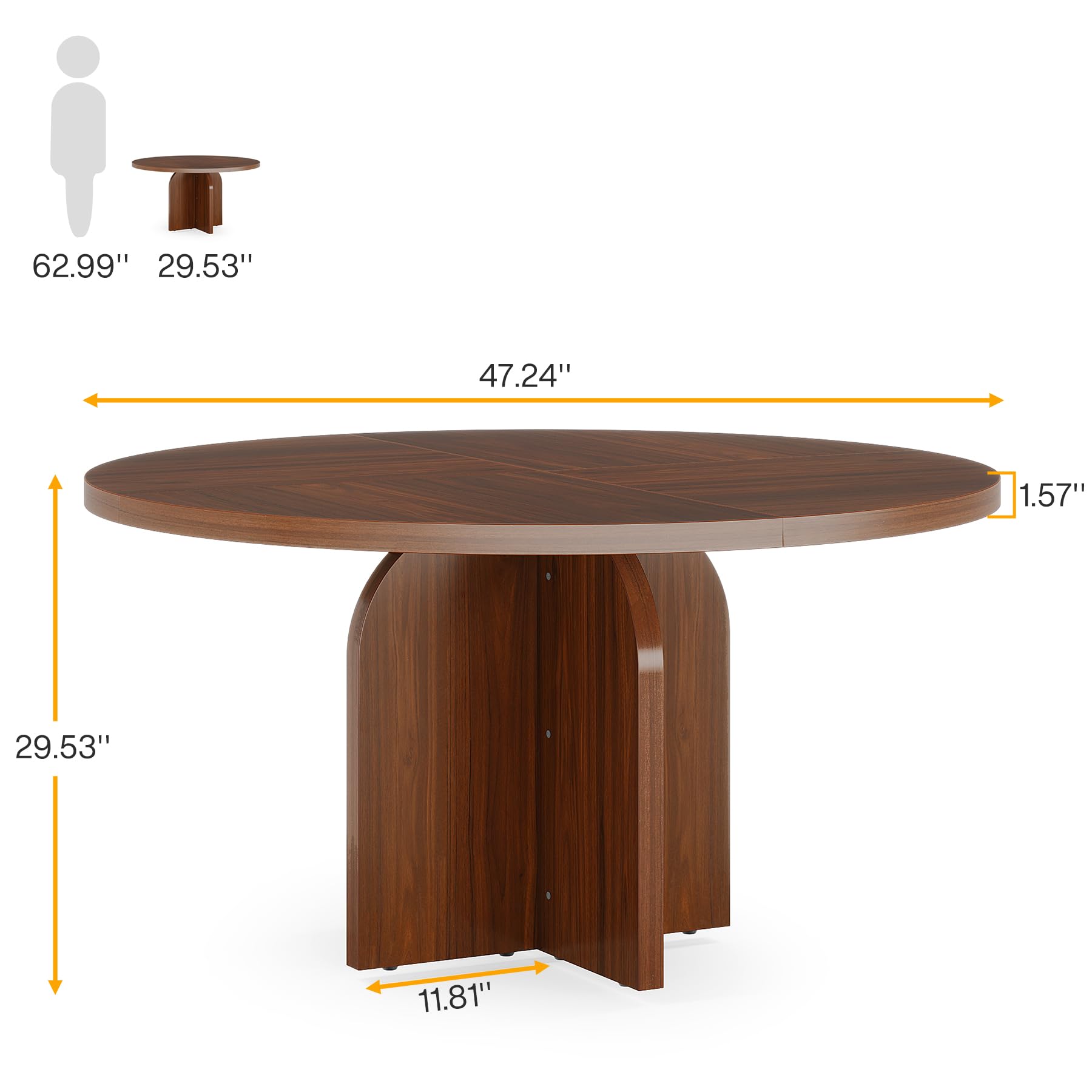 Tribesigns Round Conference Table, 47.24 L x 47.24 W x 29.52 H Inches Small Meeting Table for 4 People, Rustic Wooden Meeting Seminar Table with X-Shaped Base for Office Conference Room - WoodArtSupply