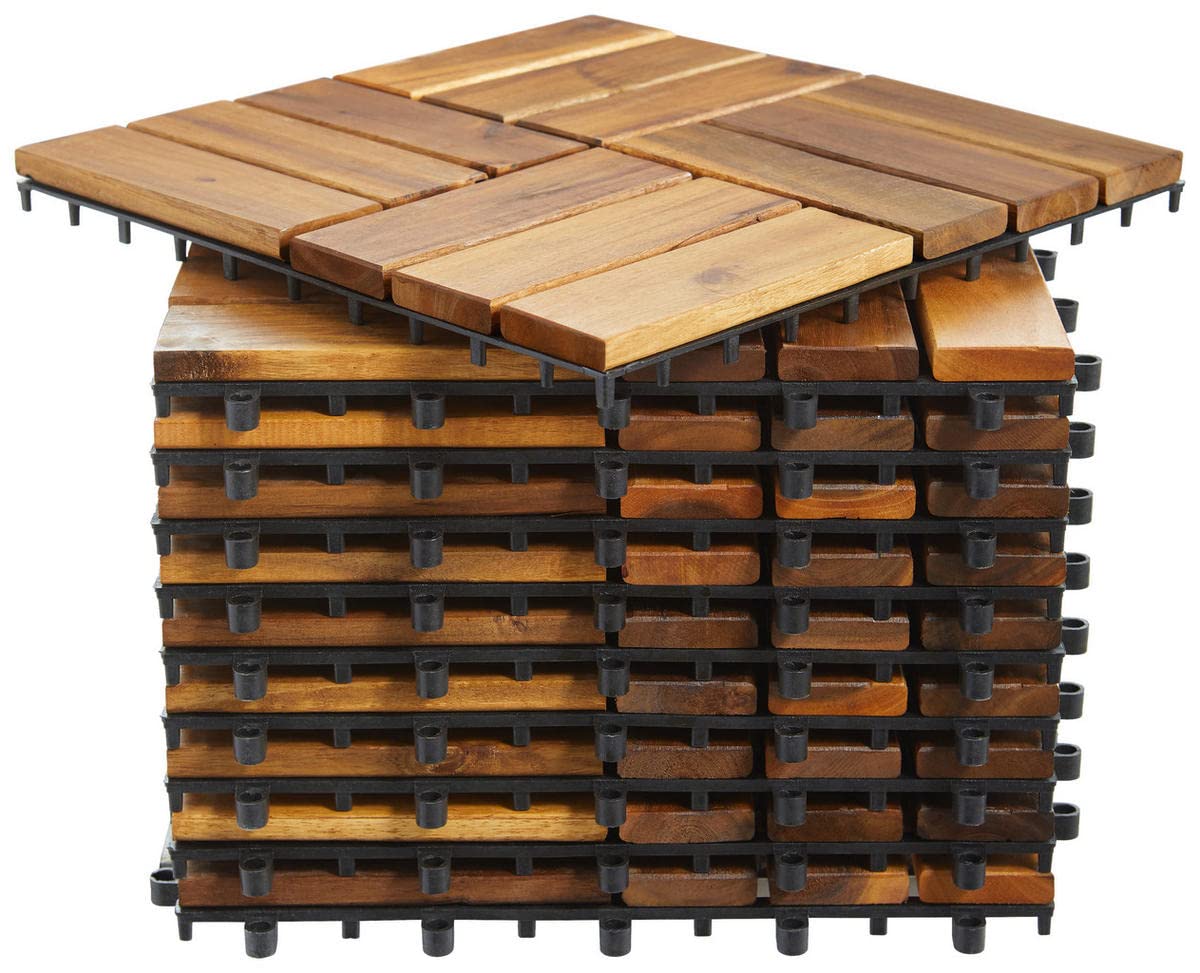 Deck Tiles Interlocking 10 Pack Solid Wood Outdoor Flooring Waterproof 12"X12" for Patio Porch Garden Balcony Poolside - WoodArtSupply