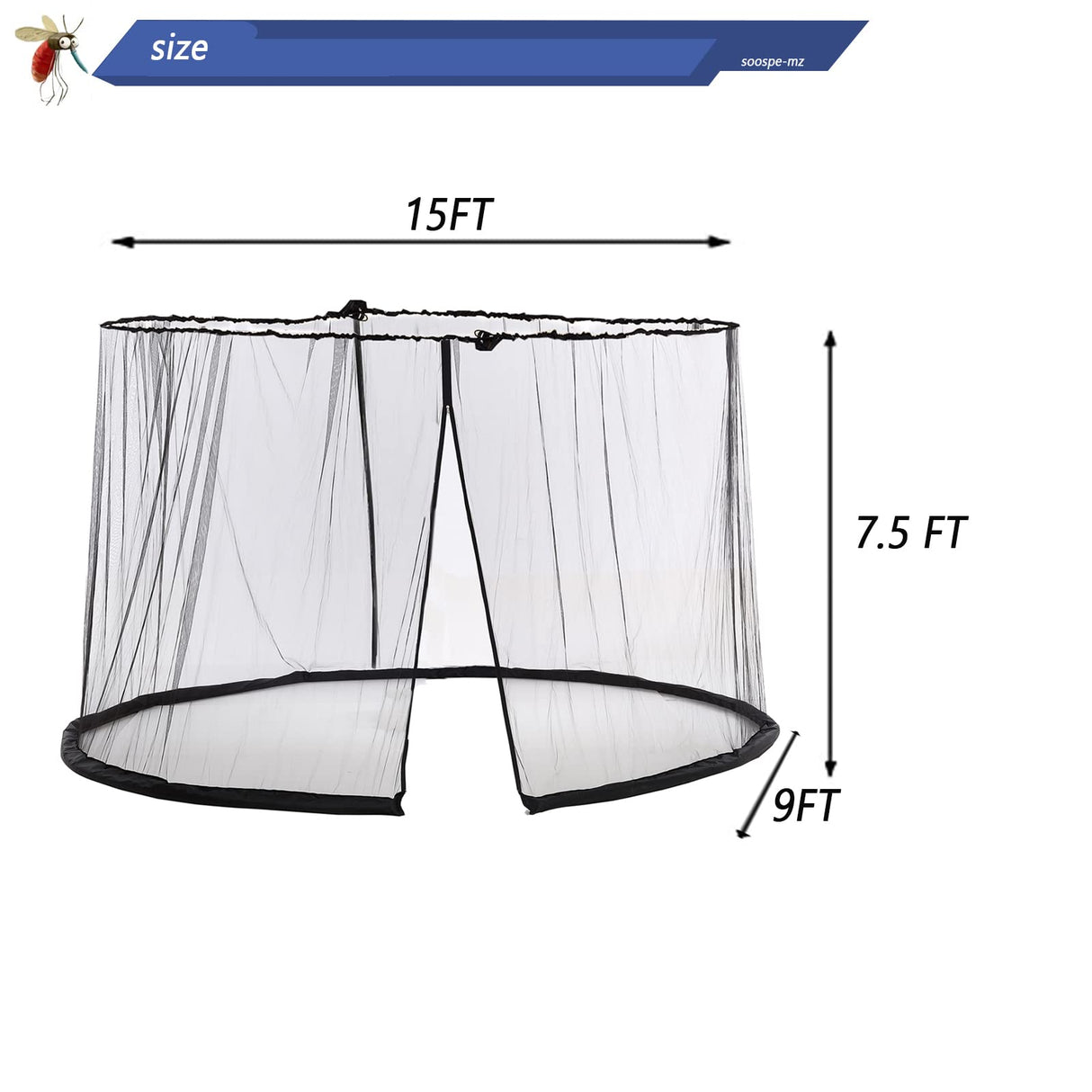 Mosquito Netting for 15FT Patio Umbrella Double-Sided, Screen Walls Zipper Double Door Black (for 15FT Umbrella) SOOSPE-MZ
