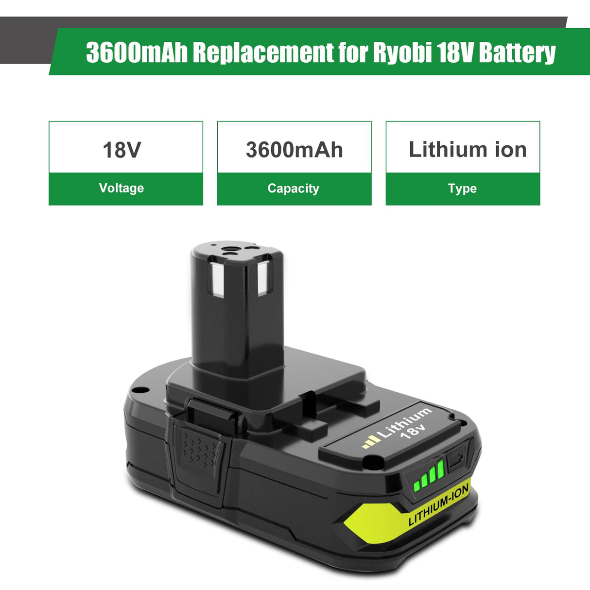 2Pack 18V 3.6Ah P102 Replacement Battery for Ryobi 18V Battery Lithium Compatible with Ryobi Battery 18v P102 P103 P104 P105 P107 P108 P109 P122 Compatible with Ryobi 18v Cordless Power Tools (Green) Eagglew