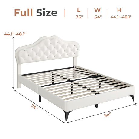 BTHFST Beige Princess Upholstered Bed Frame with LED Lights and Adjustable Headboard BTHFST