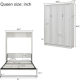 MERITLINE Queen Size Murphy Bed with USB Port,Wood Folding White Murphy Wall Bed Cabinet MERITLINE