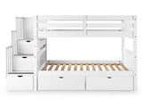 Bedz King Stairway Bunk Beds Twin over Twin with 3 Drawers in the Steps and 2 Under Bed Drawers, White Bedz King