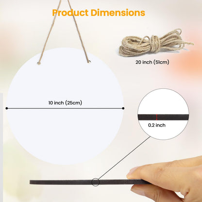 10 Pcs 10" Round Sublimation Door Hanger Blanks, White Hardboard MDF Wood Blanks, Unfinished Circle Sublimation Sign Blanks with Rope for Wall Hanging, Heat Press Machine Printing, Craft DIY Projects