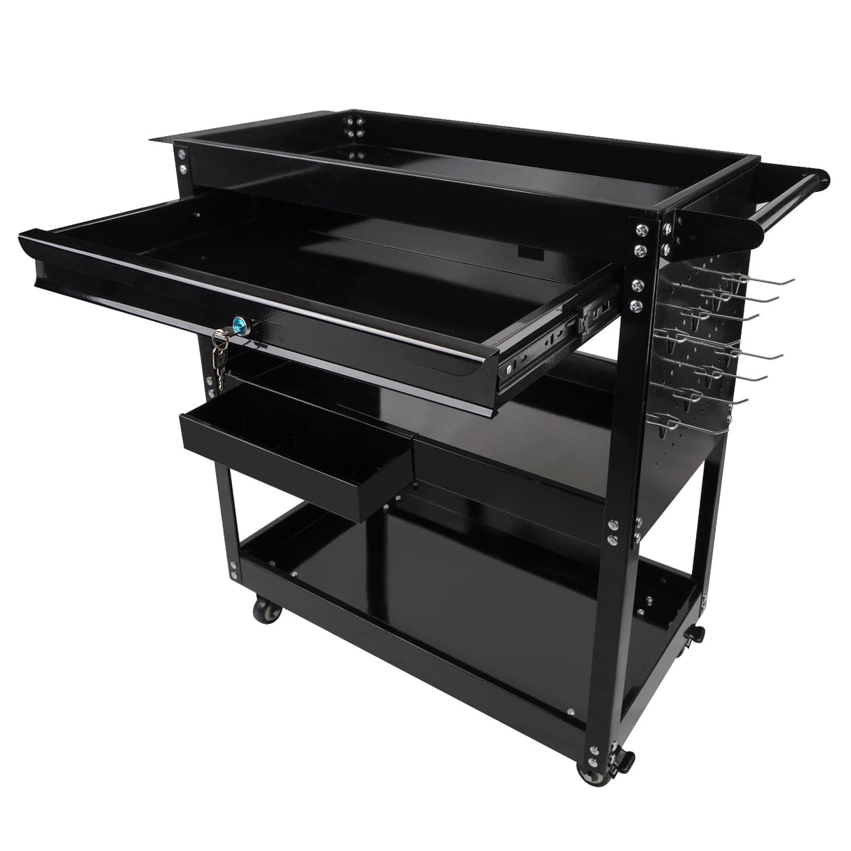 BHB 3 Tier Rolling Tool Cart Box On Wheels with Lockable Drawer, Heavy Duty Capability Tool Cart for Mechanics, Large Storage Organizer Utility Cart, for Garage Warehouse Repair Shop, 350 Lbs Load BHB