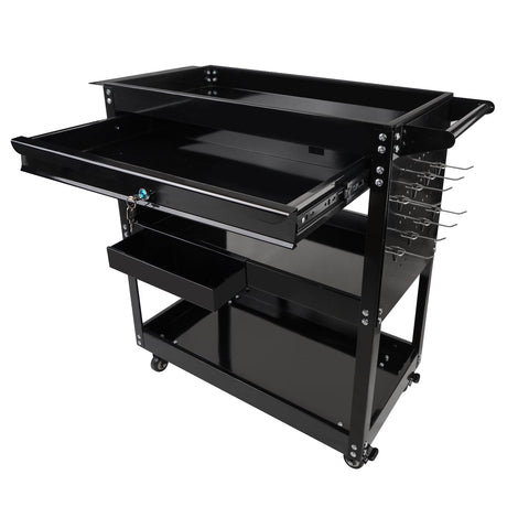 BHB 3 Tier Rolling Tool Cart Box On Wheels with Lockable Drawer, Heavy Duty Capability Tool Cart for Mechanics, Large Storage Organizer Utility Cart, for Garage Warehouse Repair Shop, 350 Lbs Load BHB