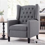 Arm Pushing Recliner Chair, Modern Button Tufted Wingback Manual Push Back Recliner Chair with Nailhead Trim & Wood Legs, Upholstered Living Room Chair Single Reclining Sofa Home Theater Seating Grey LLS