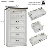 Aitjunz Farmhouse 7 Drawers Dresser for Bedroom, 57" Tall Chest of Drawers with Roman Column, Large Wood Rustic Closet Dresser with Three Different Drawer Sizes for Bedroom, Living Room, Hallway,White Aitjunz