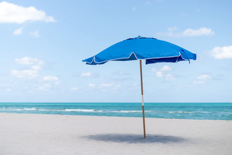 AMMSUN 7.5ft Heavy Duty HIGH Wind Beach Umbrella Commercial Grade Patio Beach Umbrella with Air Vent Ash Wood Pole & Carry Bag Upf 50+ Protection for Patio Garden Beach Pool Backyard Blue AMMSUN