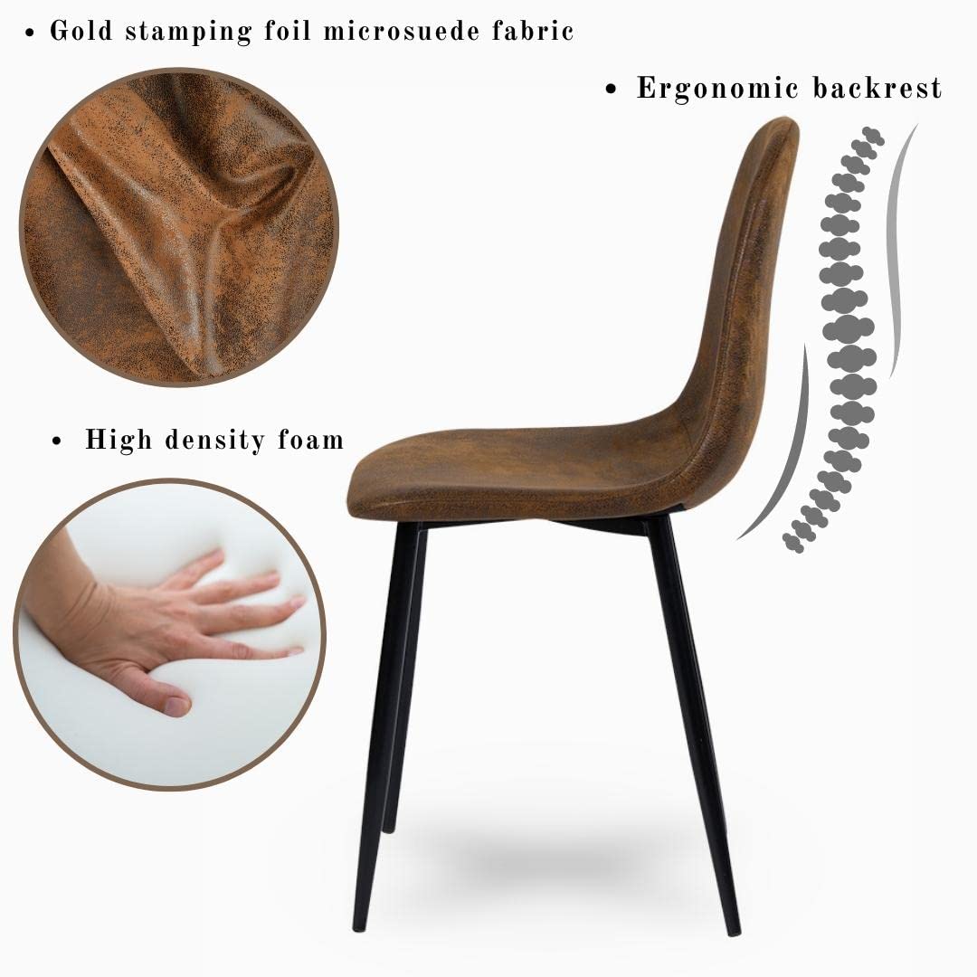 Homy Casa Mid-Century Modern Upholstered Dining Chairs Set, Kitchen Chairs with Metal Legs for Dining Room, Fabric Suede Seat Side Chair for Living Room (Brown, Set of 4) Homy Casa