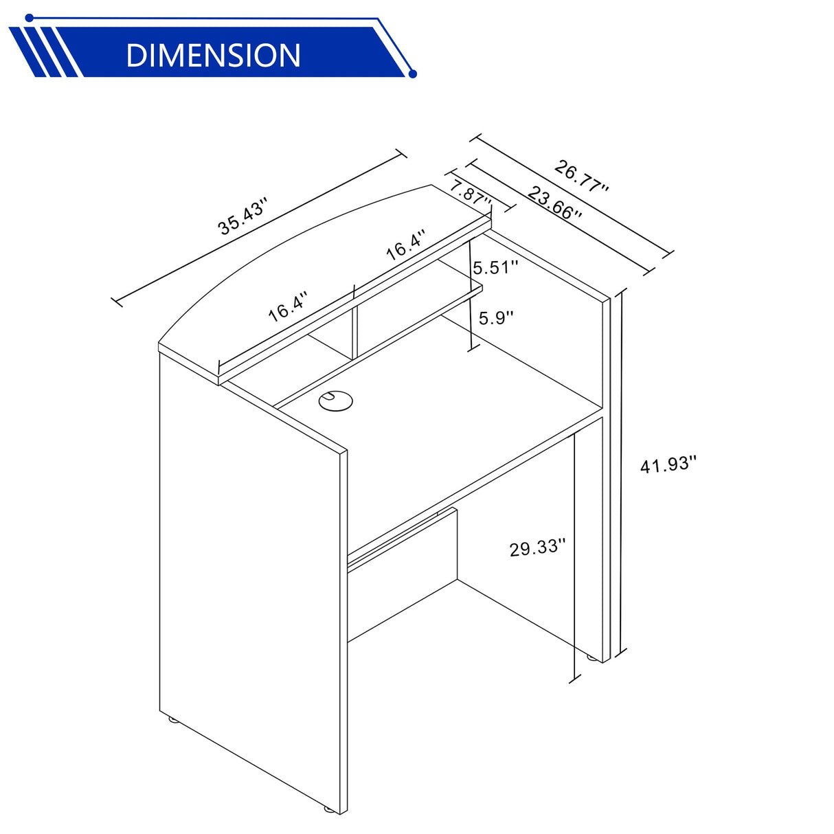 ALFA BUSINESS White Reception Desk, Front Desk for Small Office Spaces, Wooden Checkout Cash Counter for Lobby, Salon, Retail ALFA BUSINESS