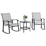 Vongrasig 3 Piece Outdoor Rocking Bistro Set, Textilene Fabric Small Patio Furniture Set, Front Porch Rocker Chairs Conversation Set with Glass Table for Lawn, Garden, Balcony, Poolside (Light Gray) Vongrasig
