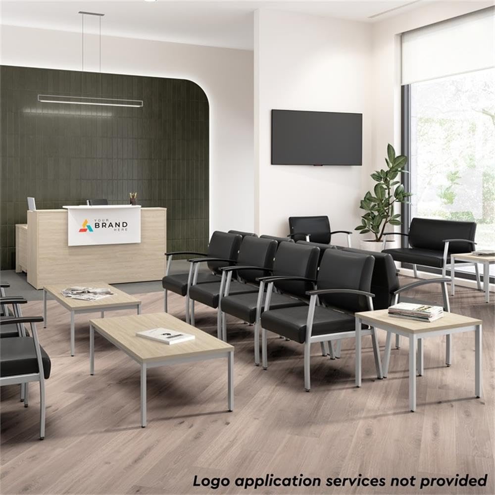 Bush Business Furniture Arrive 72W x 72D L Shaped Reception Desk with Shelf and Mobile File Cabinet in Natural Elm, Modern Receptionist Station for Office Waiting Room Bush Furniture