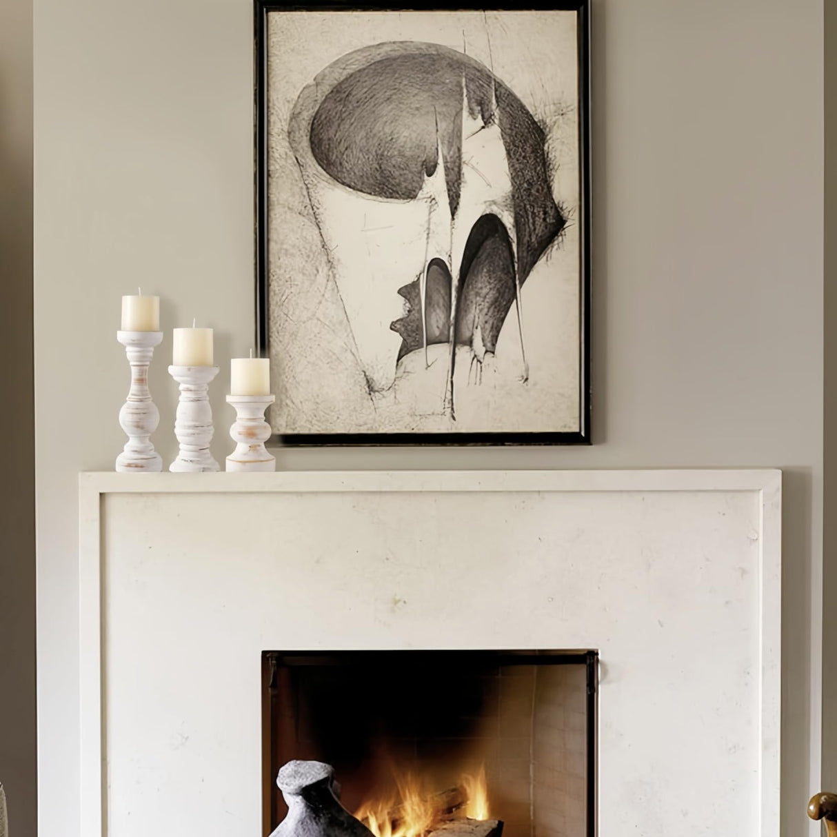 CedarLux Rustic Pillar Candle Holder, 6 Inch White Wooden Candlestick Holders, Farmhouse Candle Stands for Pillar Candle,Decorative Wood Candlestick Holders for Living Room, Table Centerpiece CEDARLUX