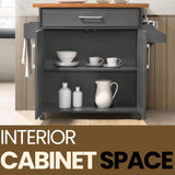 Hodedah Rolling Wood Kitchen Island Cart with Spice Rack, Towel Rack, Utensil Drawer plus Cabinet, White with Beech Top Hodedah