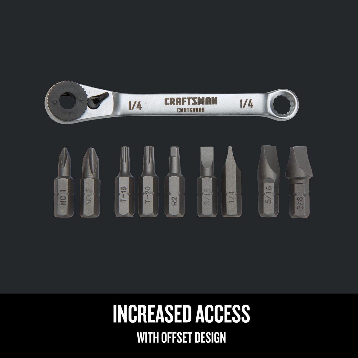 CRAFTSMAN Screwdriver Set, Ratcheting Offset, Multi-Bit, 10 Piece (CMHT68008) CRAFTSMAN