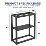 Livofloral 10-20 Gallon Fish Tank Stand with Storage Shelf, Aquarium Stand Measuring 24.8" W x 9.5" D x 30.1" H with Hooks,Heavy Duty Metal Turtle Reptile Tank Stand, Easy Assemble Livofloral