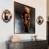 VILUXY Wood Wall sconces Retro Industrial Geometric Lantern Bedside Wall Sconce Lighting Fixture Black Wall Lamp for Bedroom, Hallway, Entryway, Passway, Dining Room 2 Pack VILUXY