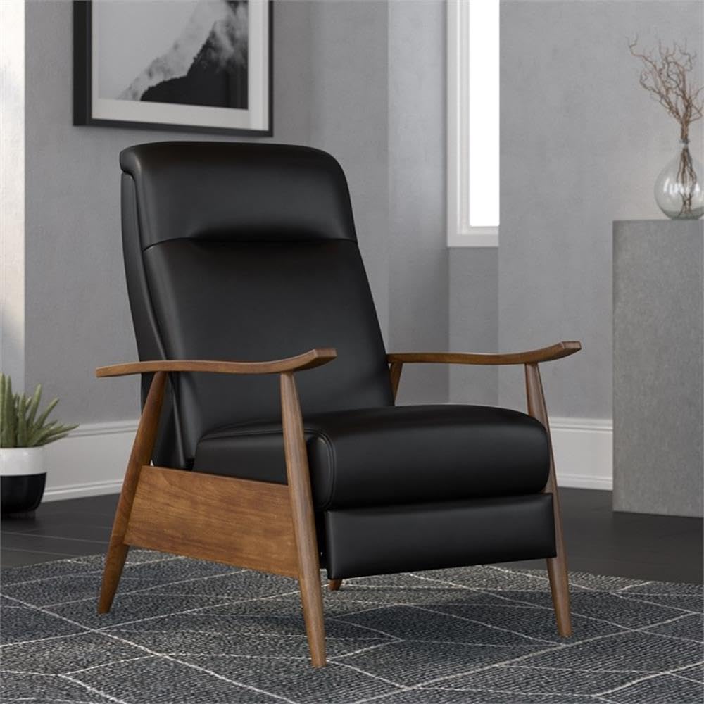 Comfort Pointe Solaris Black Faux Leather Wooden Arm Push Back Recliner Chair Comfort Pointe