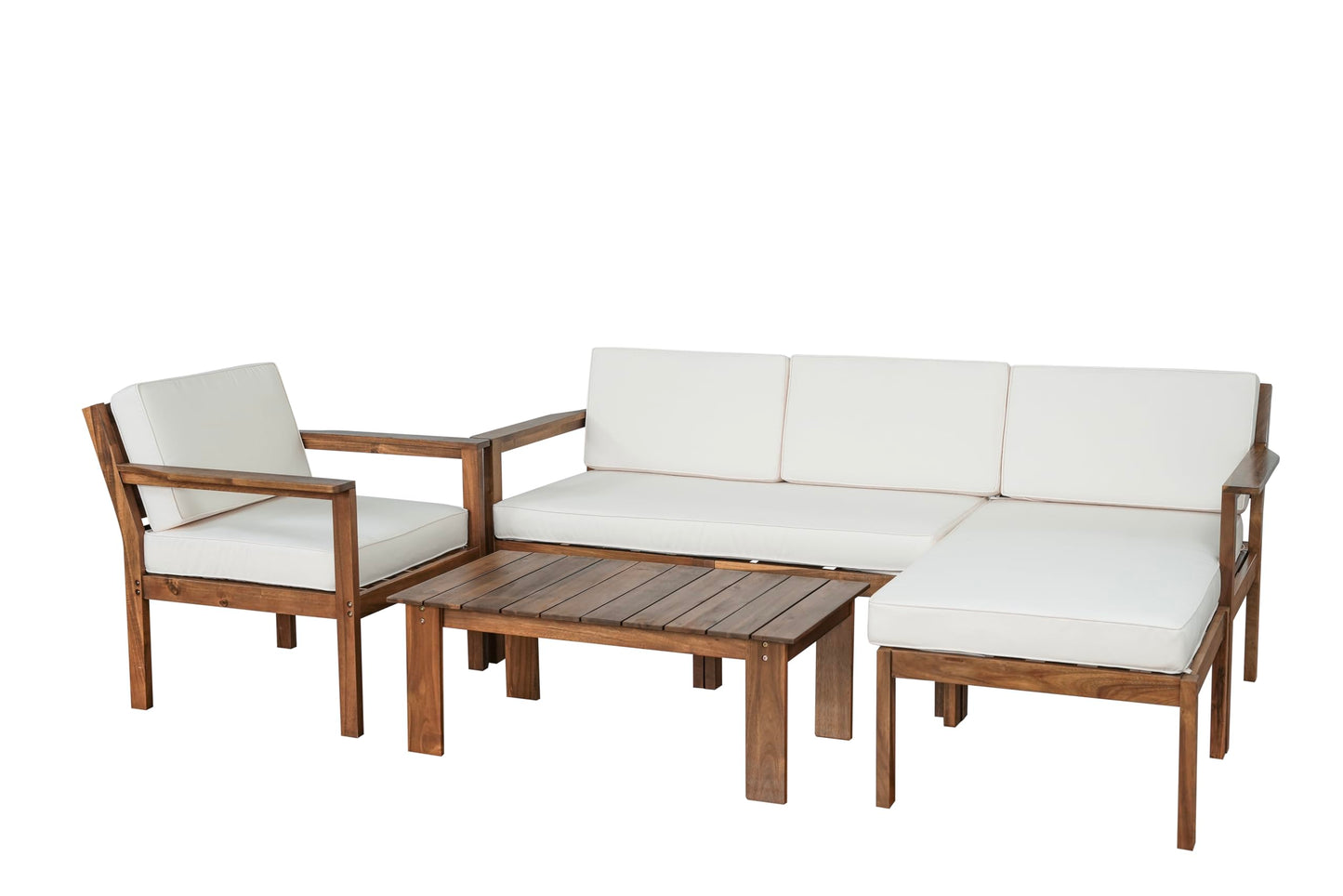 XD Designs Acacia Wood Patio Multi-Person Sofa Set with Coffee Table and Removable Cushion, All-Weather Conversation Set Outdoor Seating for Garden Backyard Poolside (Beige-UX)